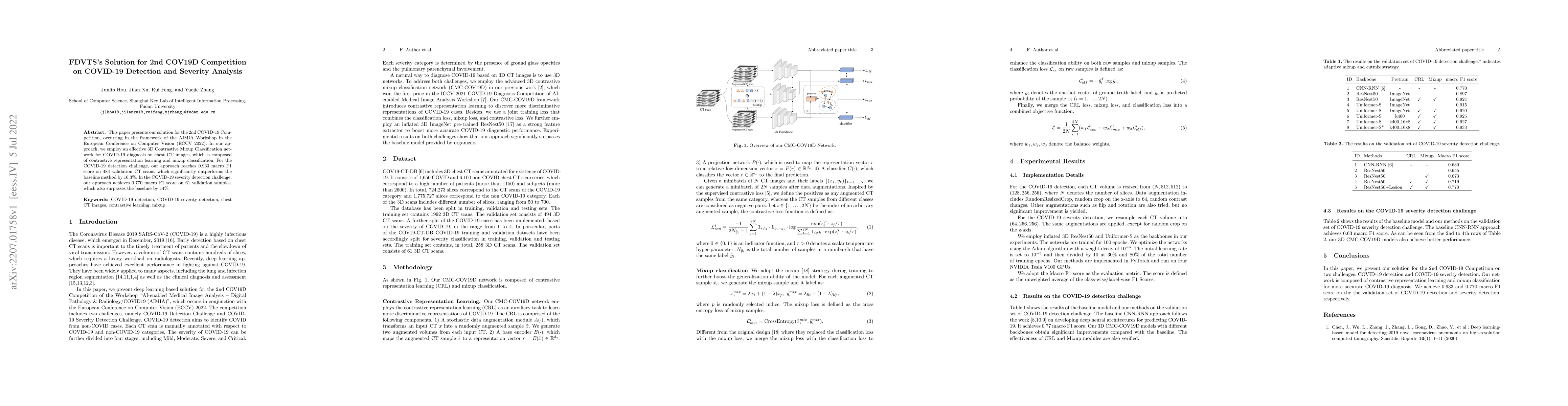 Thumbnail for FDVTS's Solution for 2nd COV19D Competition on COVID-19 Detection and
  Severity Analysis