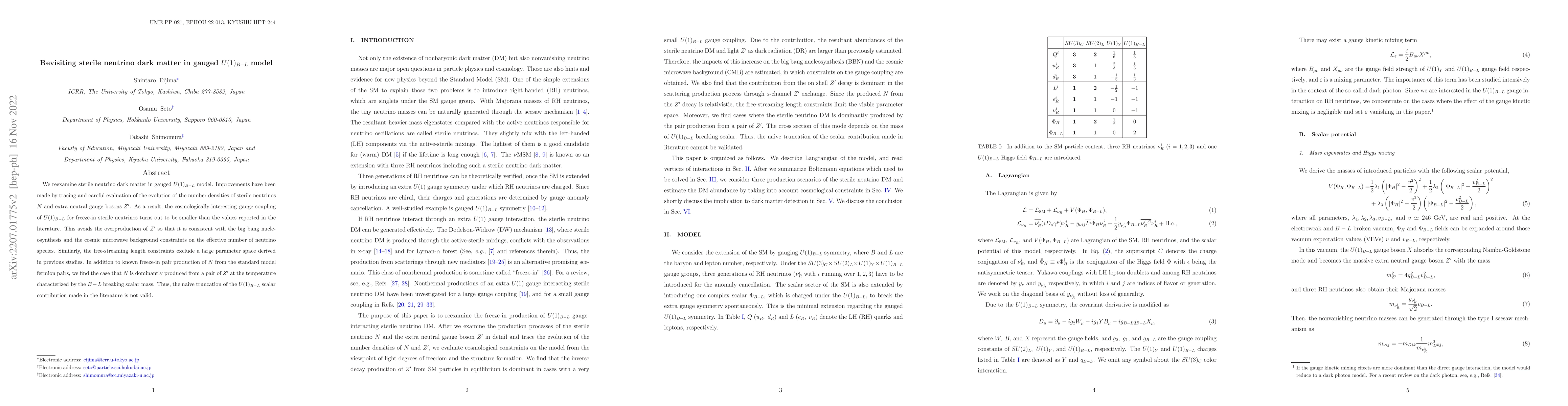 Thumbnail for Revisiting sterile neutrino dark matter in gauged $U(1)_{B-L}$ model