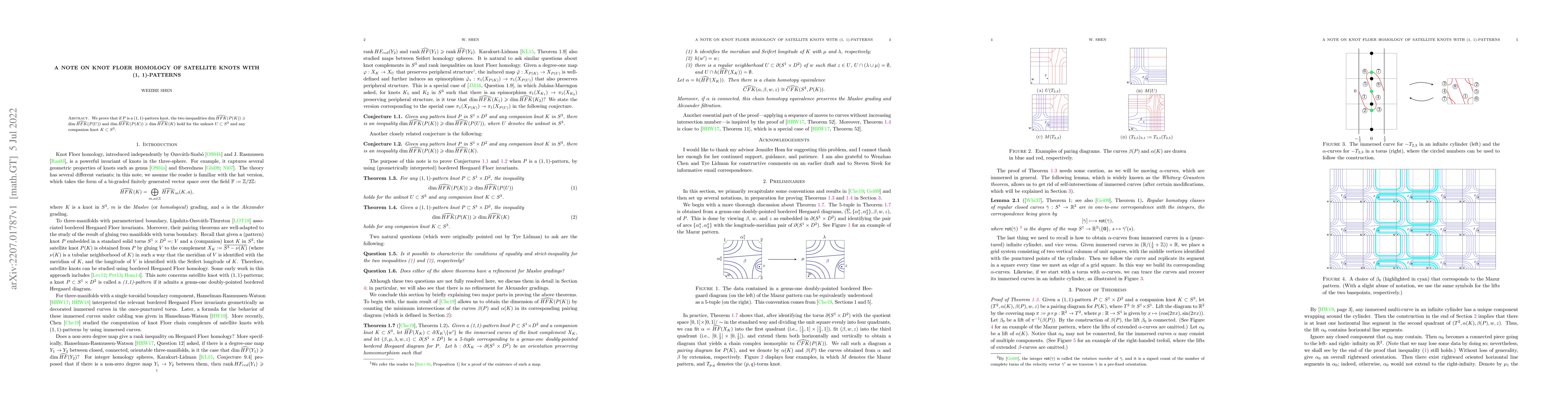 Thumbnail for A note on knot Floer homology of satellite knots with (1,1)-patterns