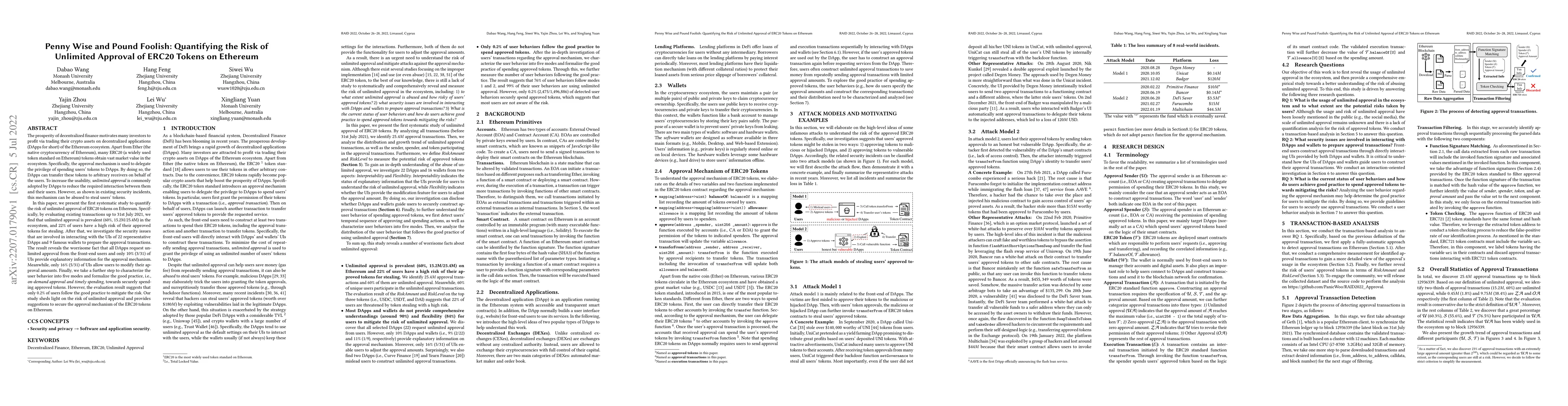 Thumbnail for Penny Wise and Pound Foolish: Quantifying the Risk of Unlimited Approval
  of ERC20 Tokens on Ethereum