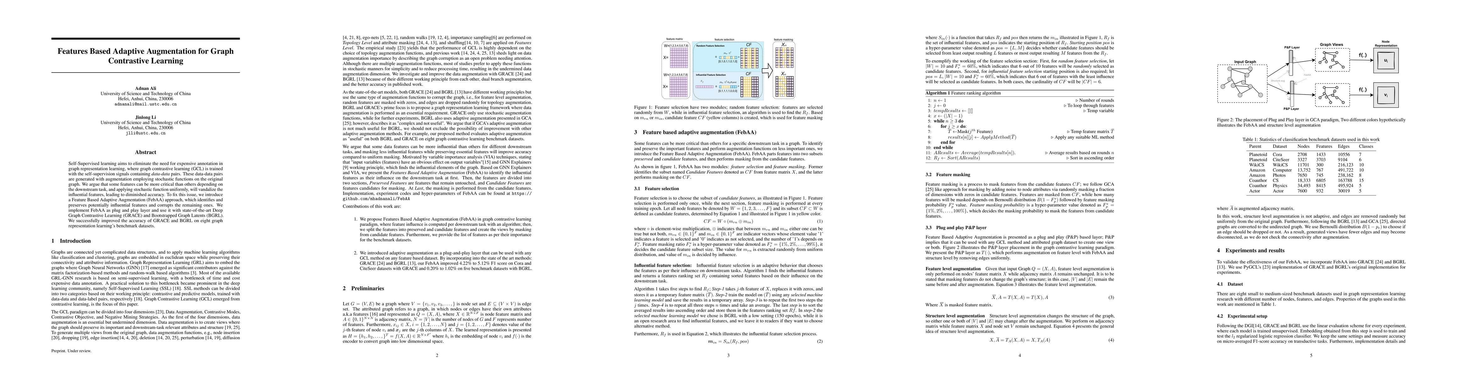 Thumbnail for Features Based Adaptive Augmentation for Graph Contrastive Learning