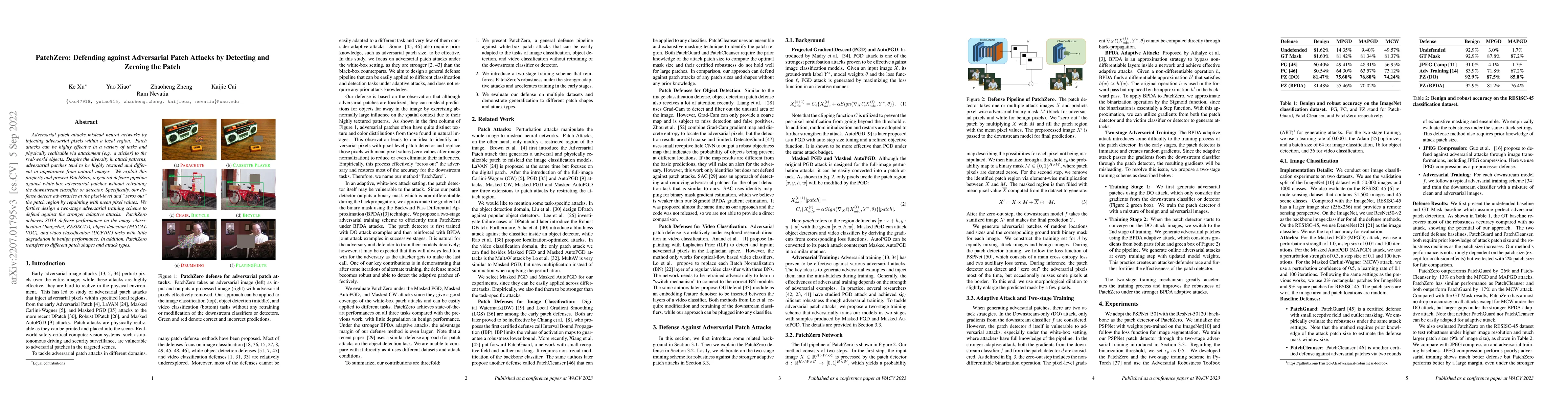 Thumbnail for PatchZero: Defending against Adversarial Patch Attacks by Detecting and
  Zeroing the Patch