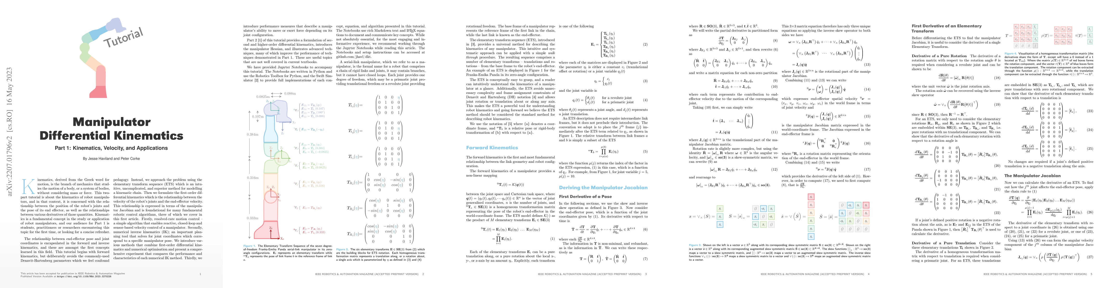 Thumbnail for Manipulator Differential Kinematics: Part 1: Kinematics, Velocity, and
  Applications