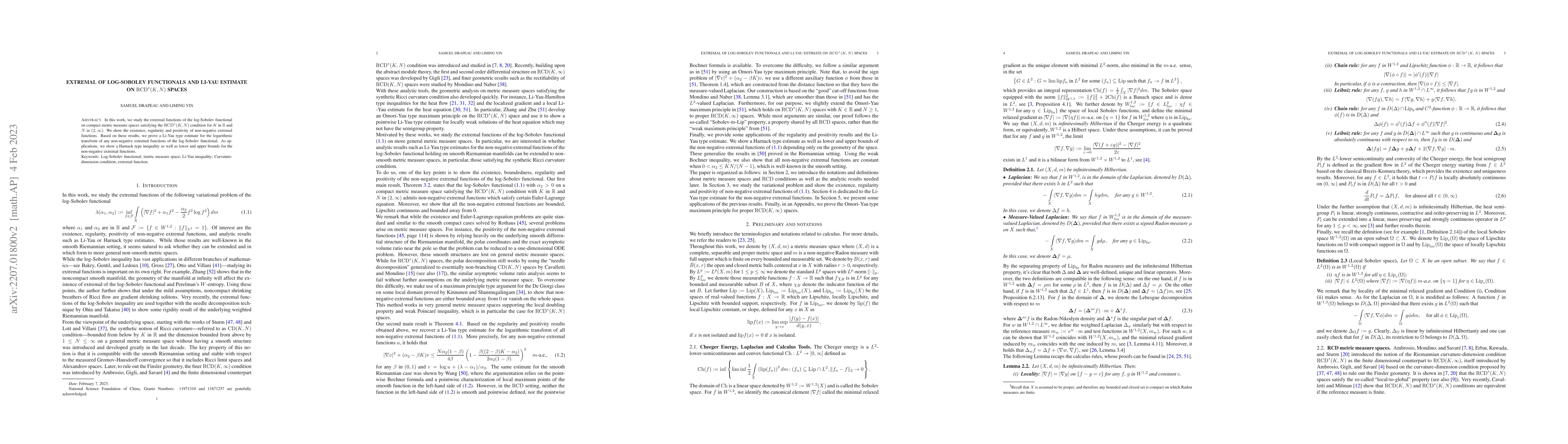 Thumbnail for Extremal of Log-Sobolev Functionals and Li-Yau Estimate on
  $\text{RCD}^*(K,N)$ Spaces