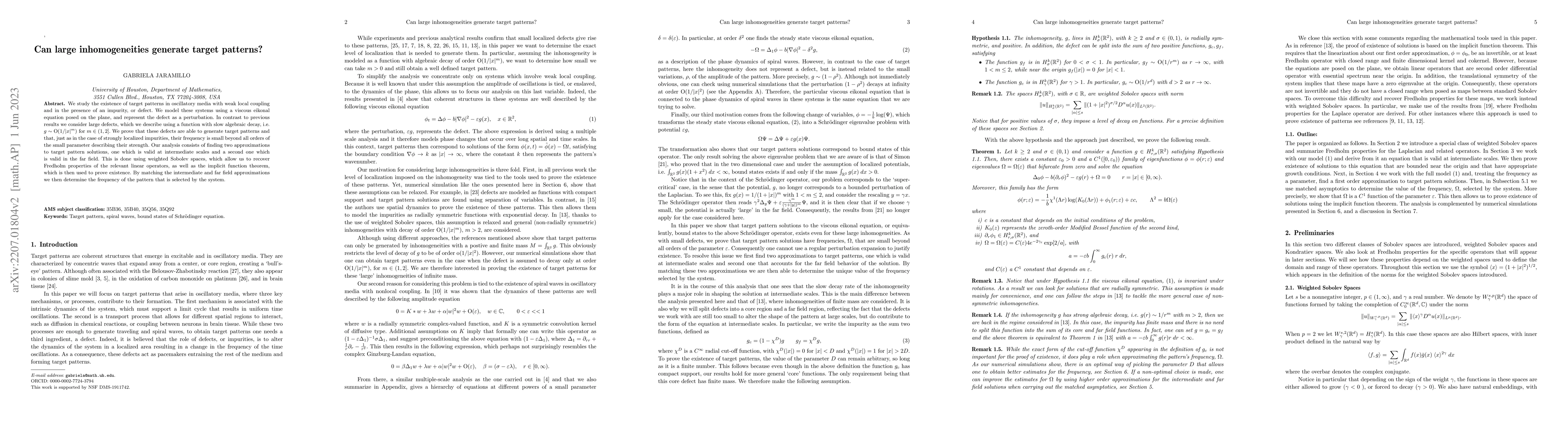 Thumbnail for Can large inhomogeneities generate target patterns?