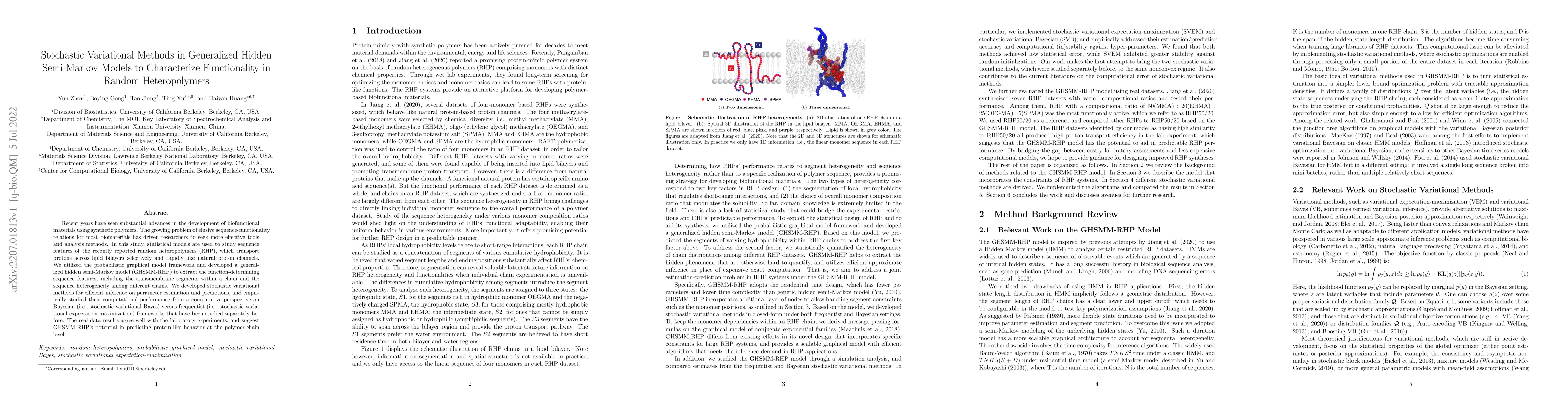 Thumbnail for Stochastic Variational Methods in Generalized Hidden Semi-Markov Models
  to Characterize Functionality in Random Heteropolymers