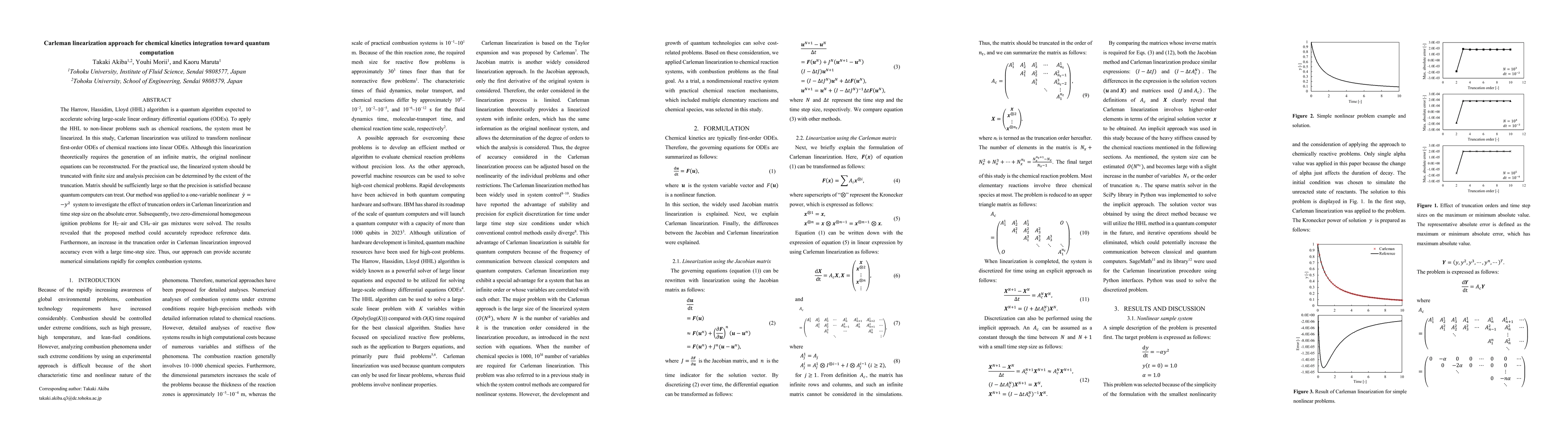 Thumbnail for Carleman linearization approach for chemical kinetics integration toward
  quantum computation