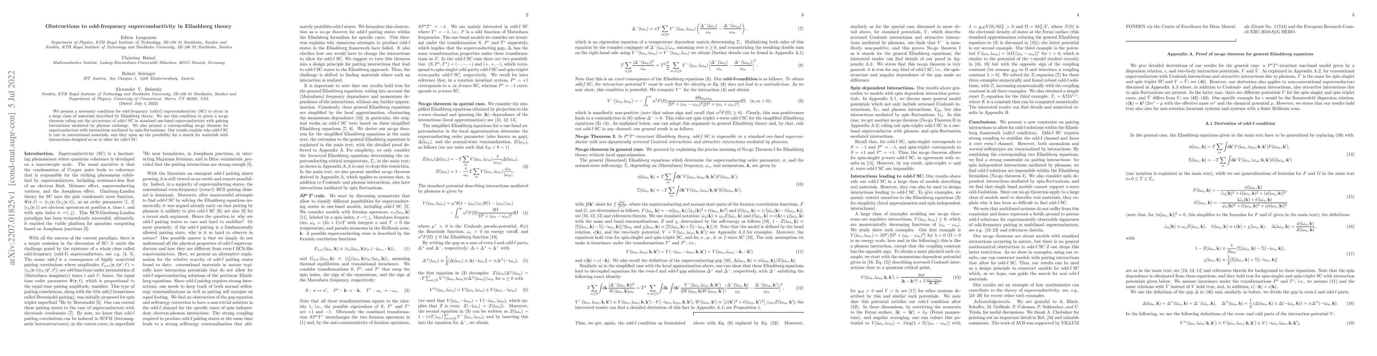 Thumbnail for Obstructions to odd-frequency superconductivity in Eliashberg theory