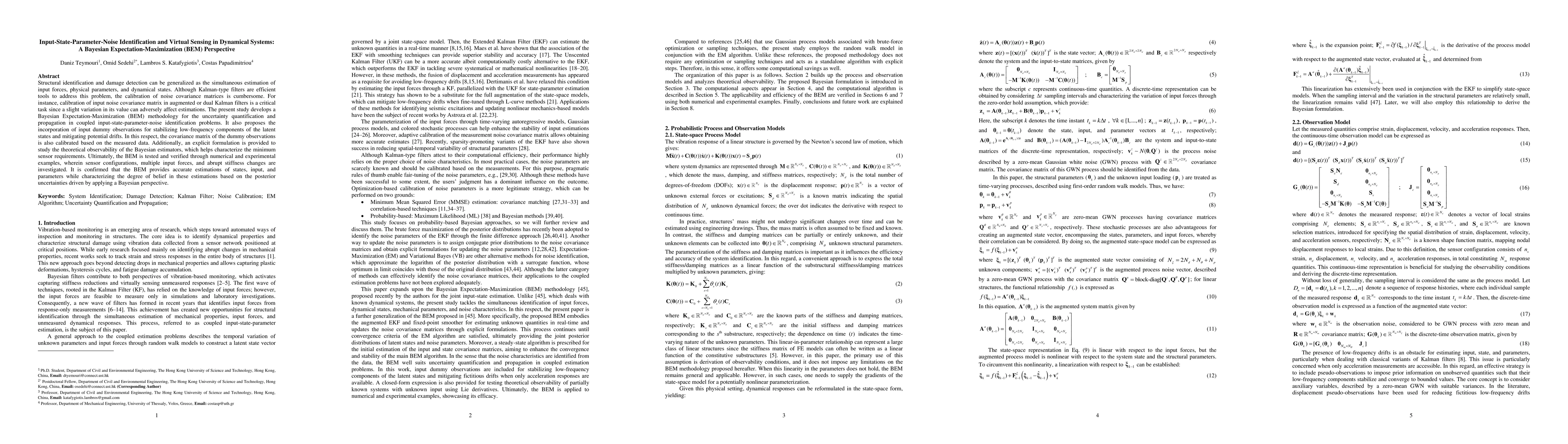 Thumbnail for Input-State-Parameter-Noise Identification and Virtual Sensing in
  Dynamical Systems: A Bayesian Expectation-Maximization (BEM) Perspective