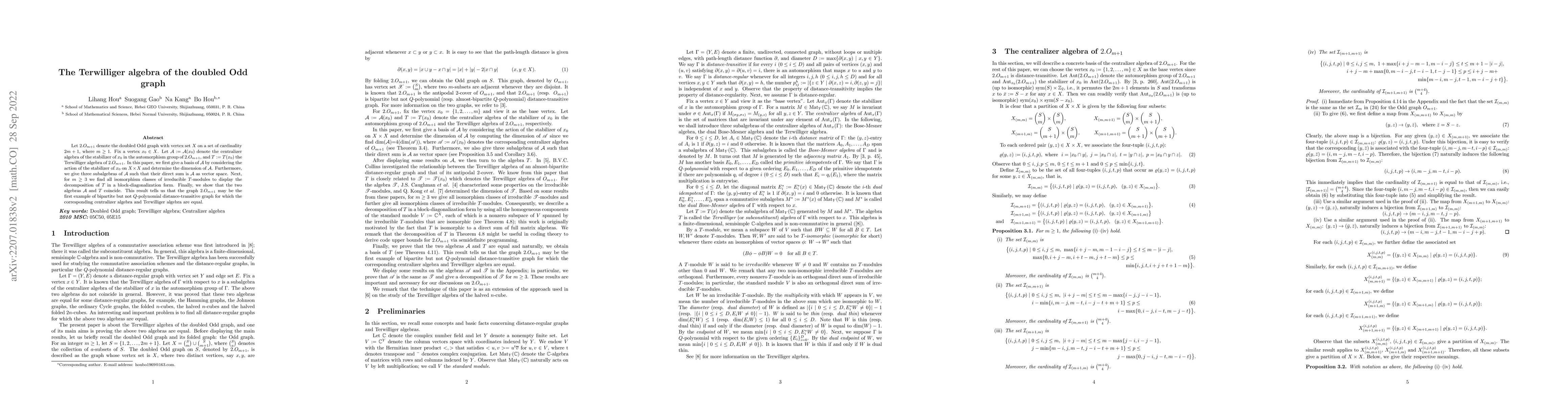 Thumbnail for The Terwilliger algebra of the doubled Odd graph