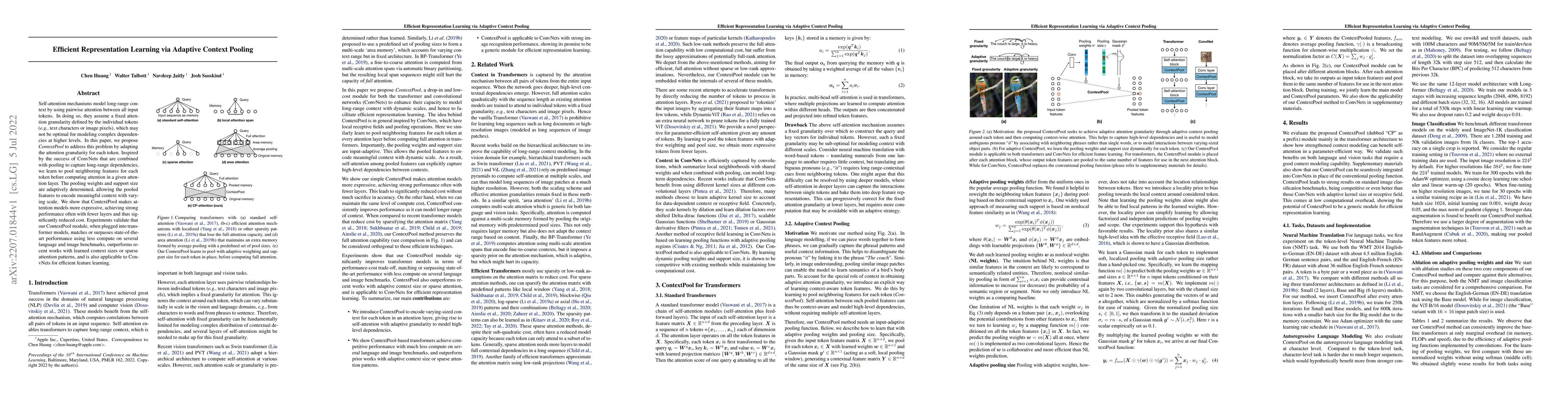 Thumbnail for Efficient Representation Learning via Adaptive Context Pooling