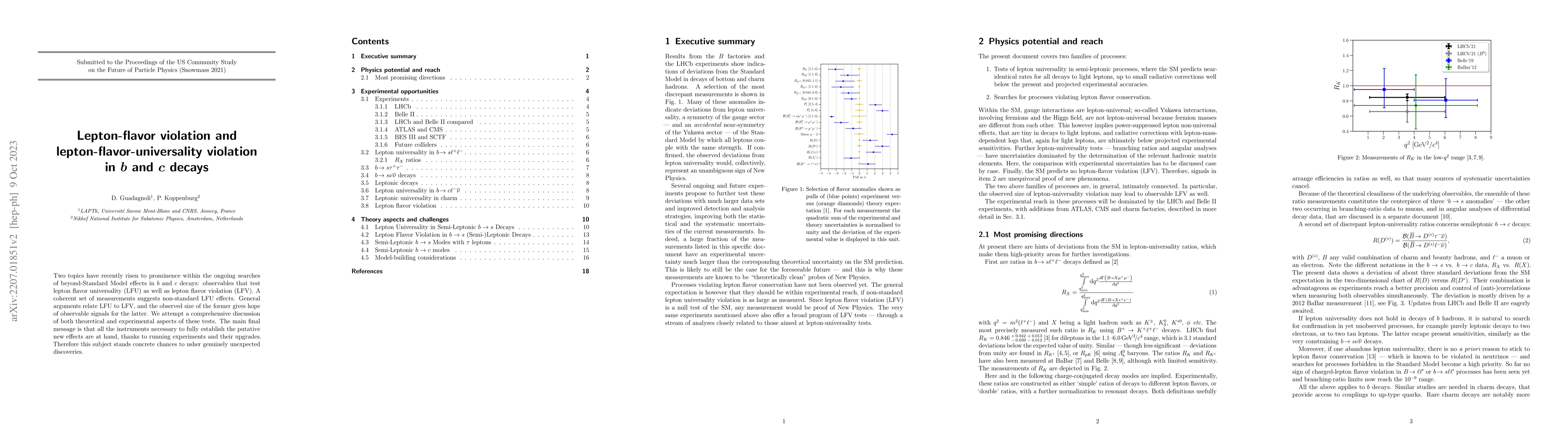 Thumbnail for Lepton-flavor violation and lepton-flavor-universality violation in b
  and c decays