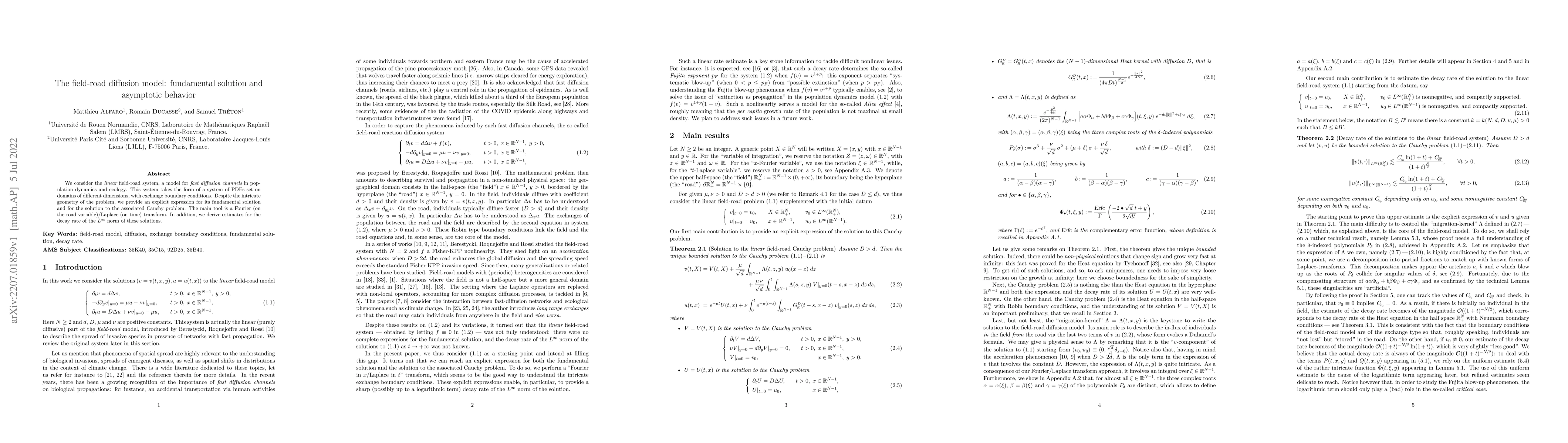 Thumbnail for The field-road diffusion model: fundamental solution and asymptotic
  behavior