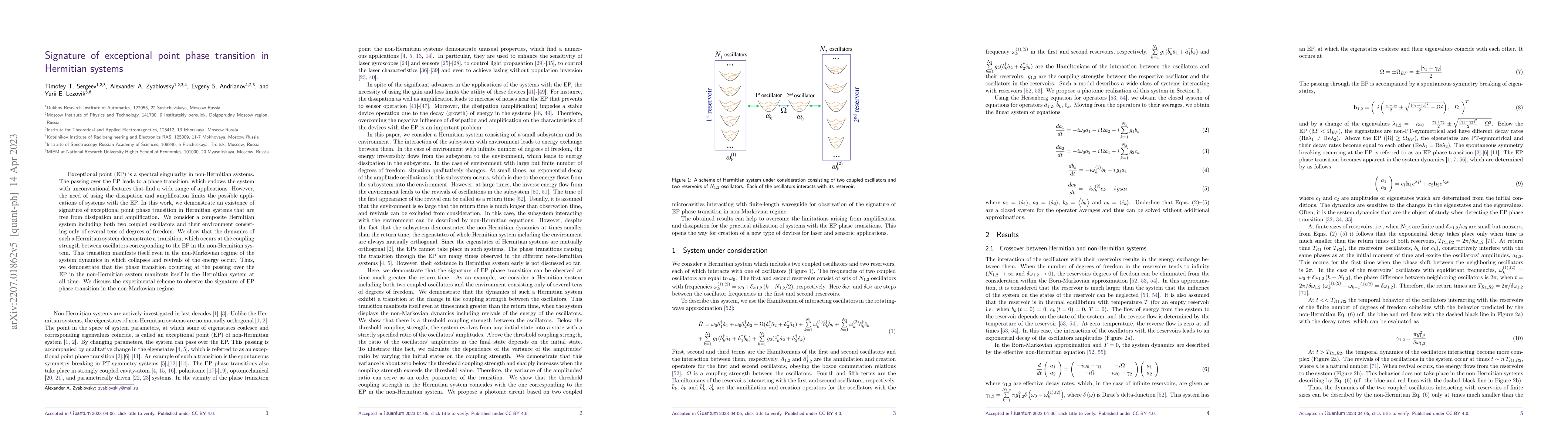 Thumbnail for Signature of exceptional point phase transition in Hermitian systems
