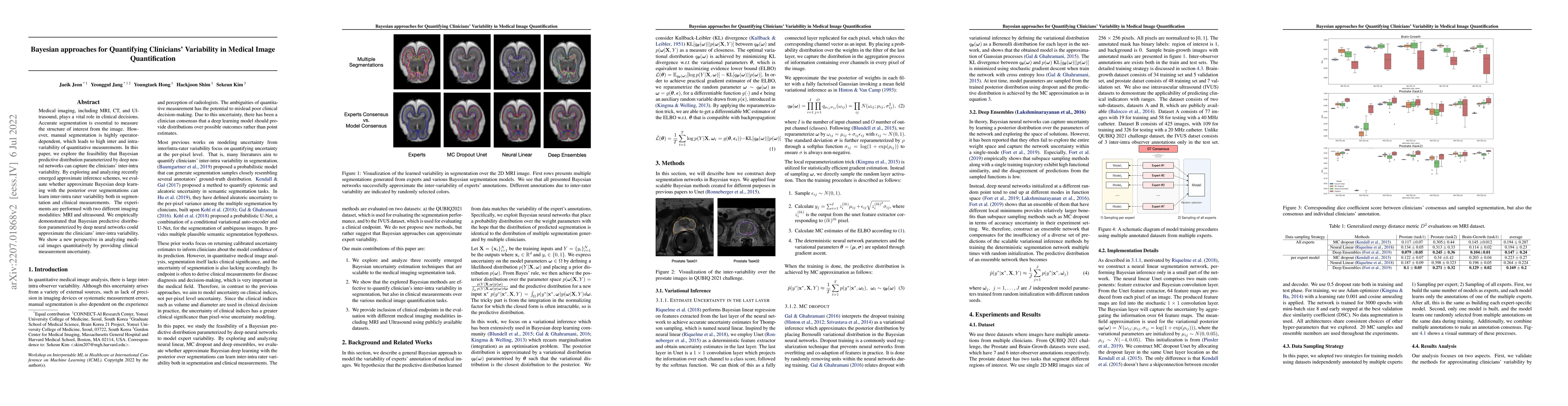 Thumbnail for Bayesian approaches for Quantifying Clinicians' Variability in Medical
  Image Quantification