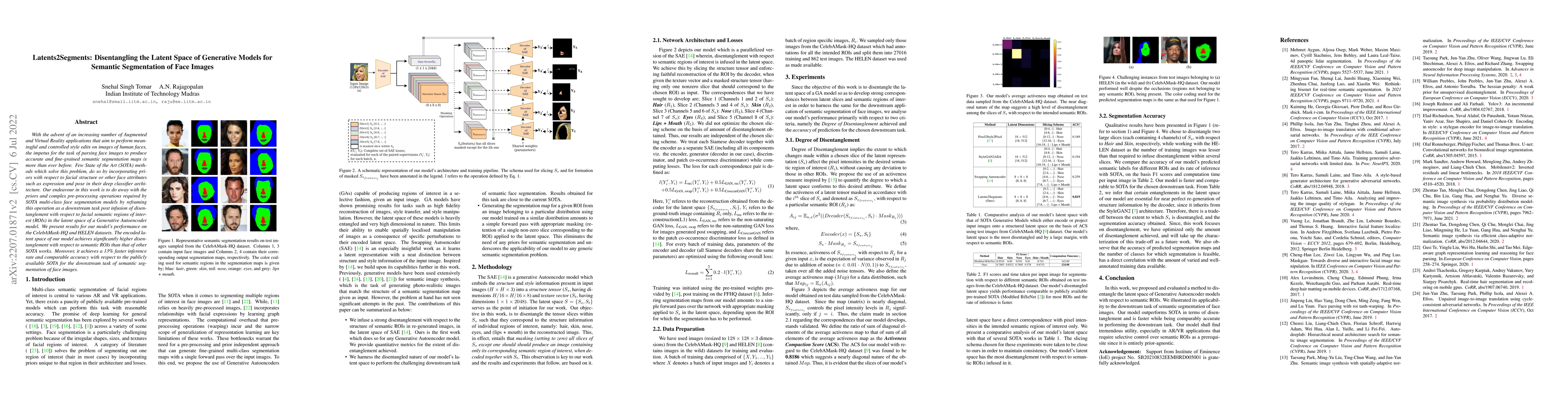 Thumbnail for Latents2Segments: Disentangling the Latent Space of Generative Models
  for Semantic Segmentation of Face Images
