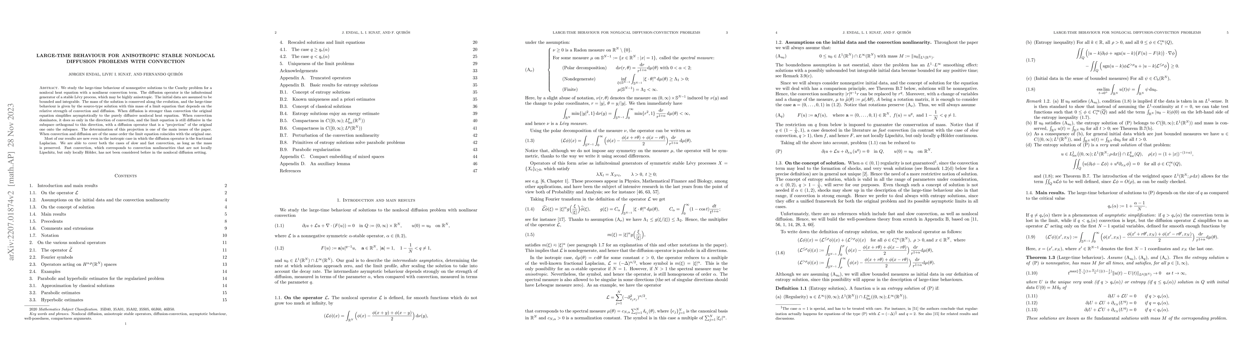 Thumbnail for Large-time behaviour for anisotropic stable nonlocal diffusion problems
  with convection