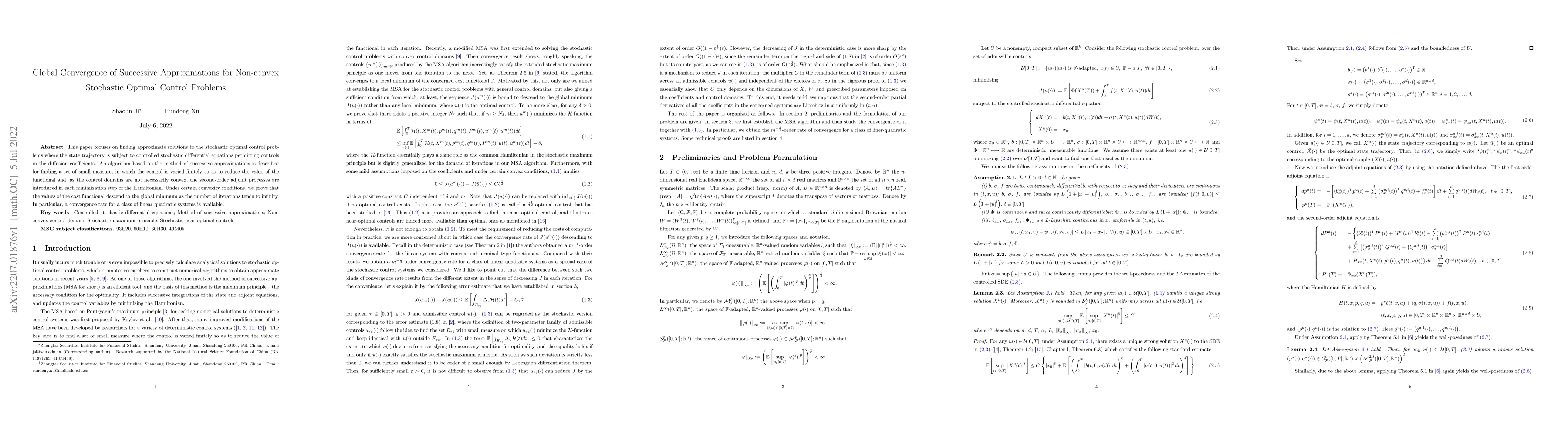 Thumbnail for Global Convergence of Successive Approximations for Non-convex
  Stochastic Optimal Control Problems
