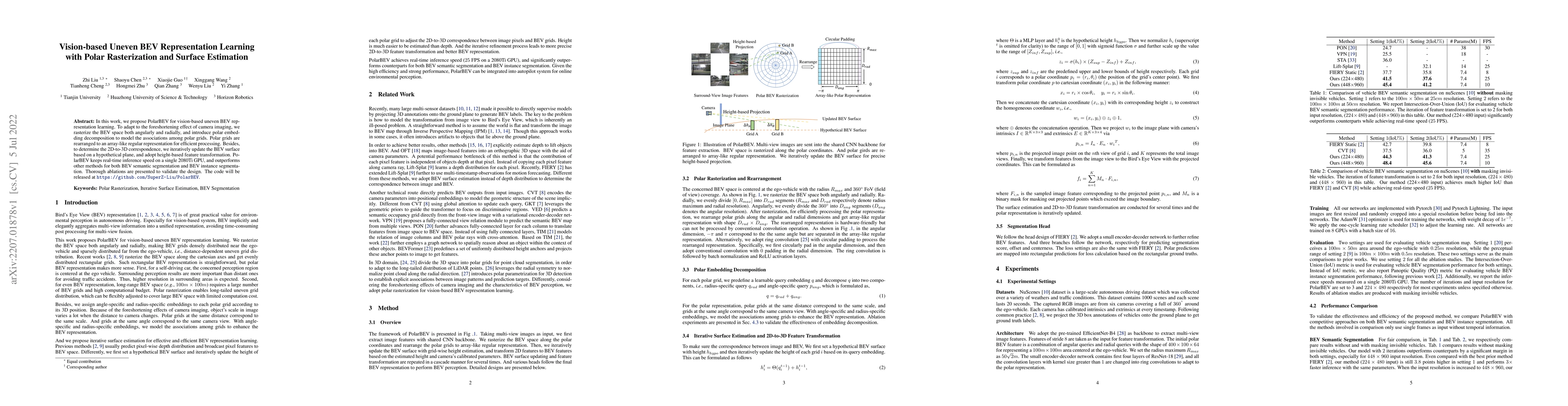 Thumbnail for Vision-based Uneven BEV Representation Learning with Polar Rasterization
  and Surface Estimation