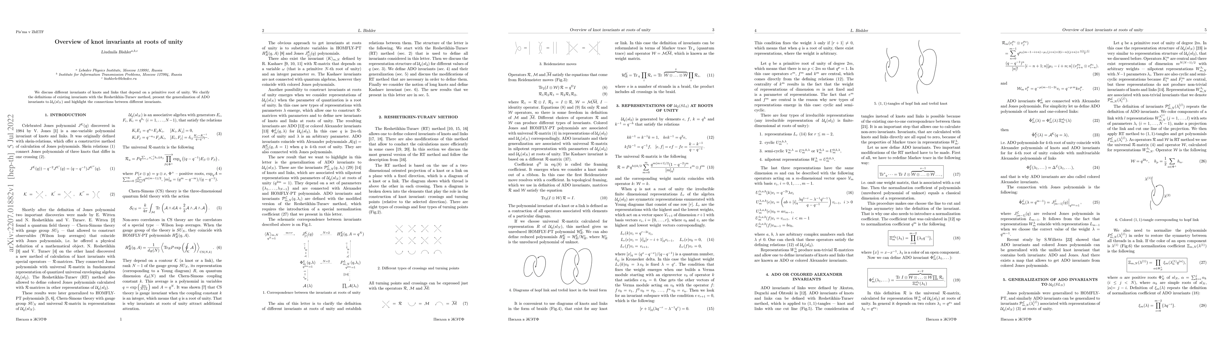 Thumbnail for Overview of knot invariants at roots of unity