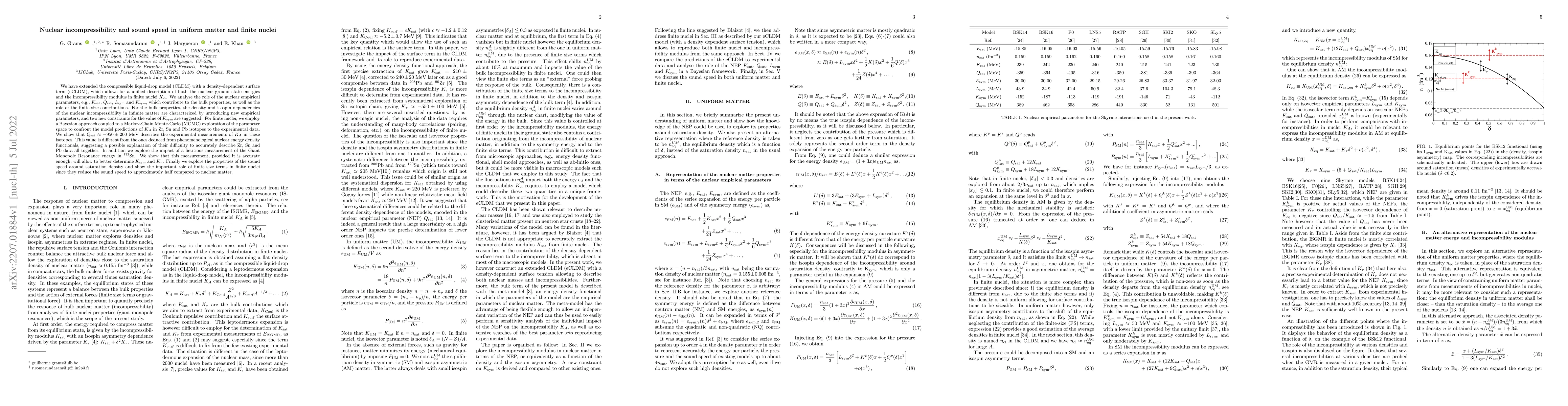 Thumbnail for Nuclear incompressibility and sound speed in uniform matter and finite
  nuclei