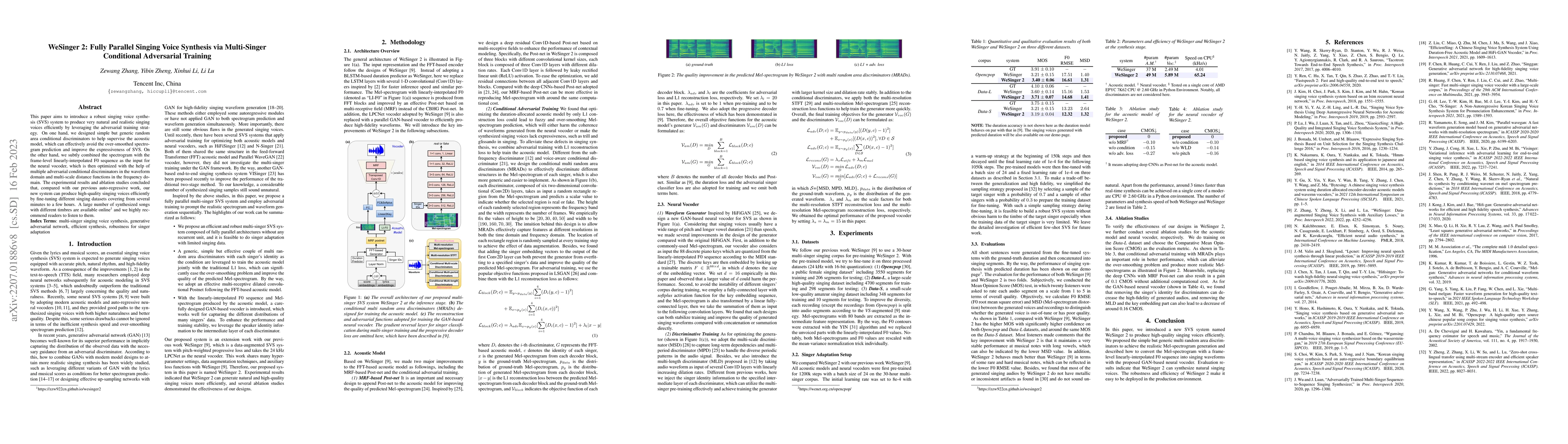 Thumbnail for WeSinger 2: Fully Parallel Singing Voice Synthesis via Multi-Singer
  Conditional Adversarial Training