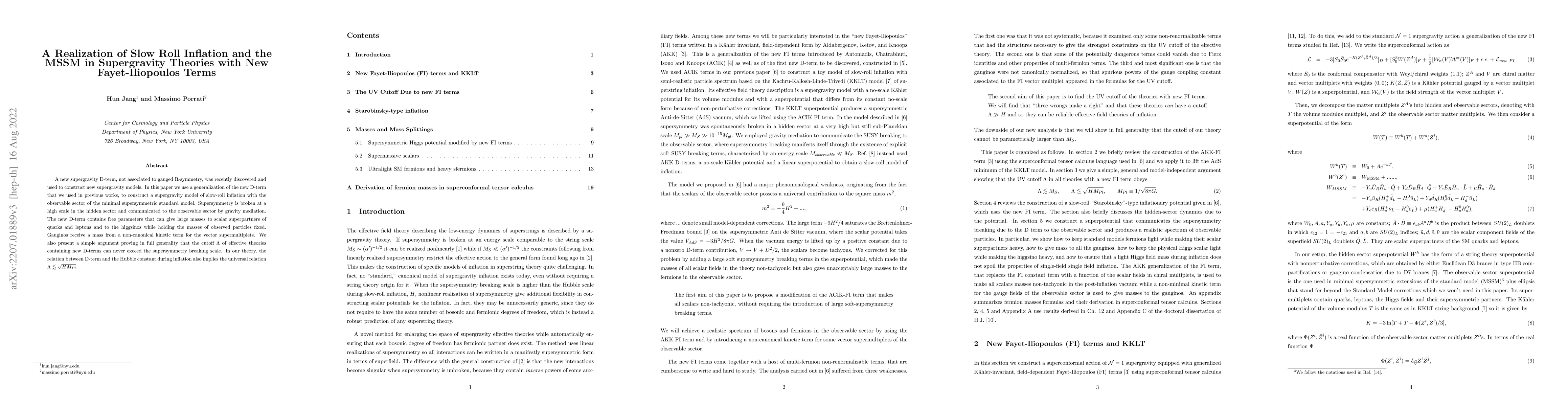 Thumbnail for A Realization of Slow Roll Inflation and the MSSM in Supergravity
  Theories with New Fayet-Iliopoulos Terms