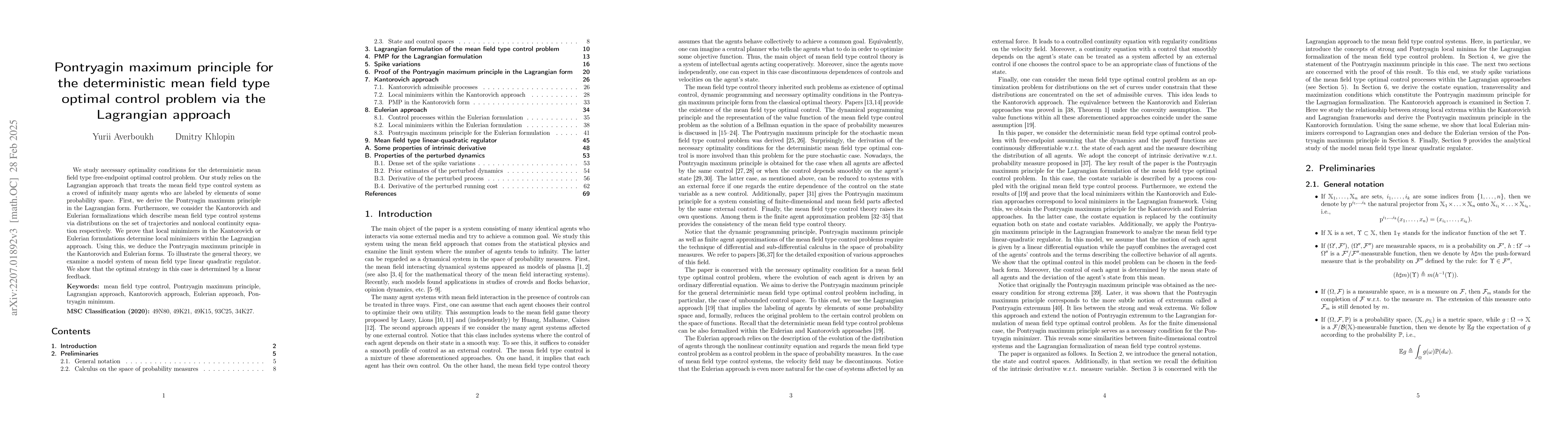 Thumbnail for Pontryagin maximum principle for the deterministic mean field type
  optimal control problem via the Lagrangian approach