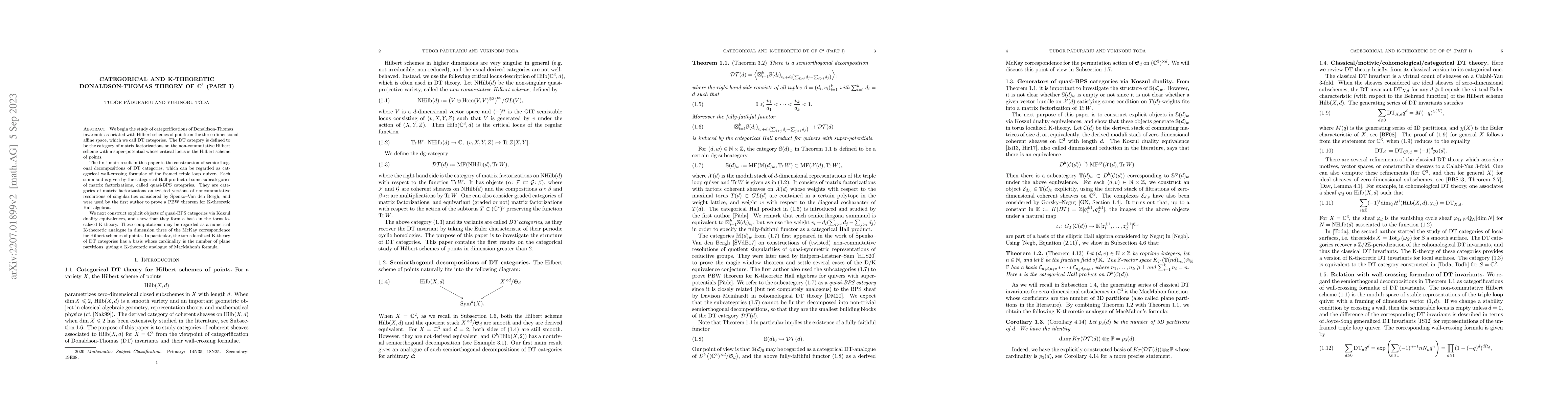 Thumbnail for Categorical and K-theoretic Donaldson-Thomas theory of $\mathbb{C}^3$
  (part I)
