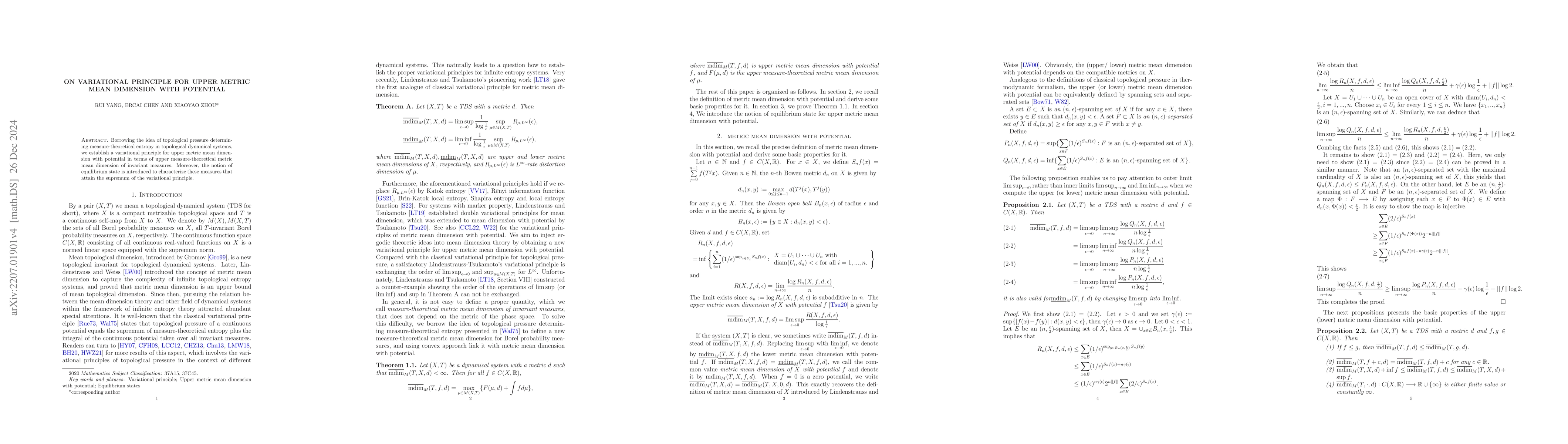Thumbnail for On variational principle for upper metric mean dimension with potential