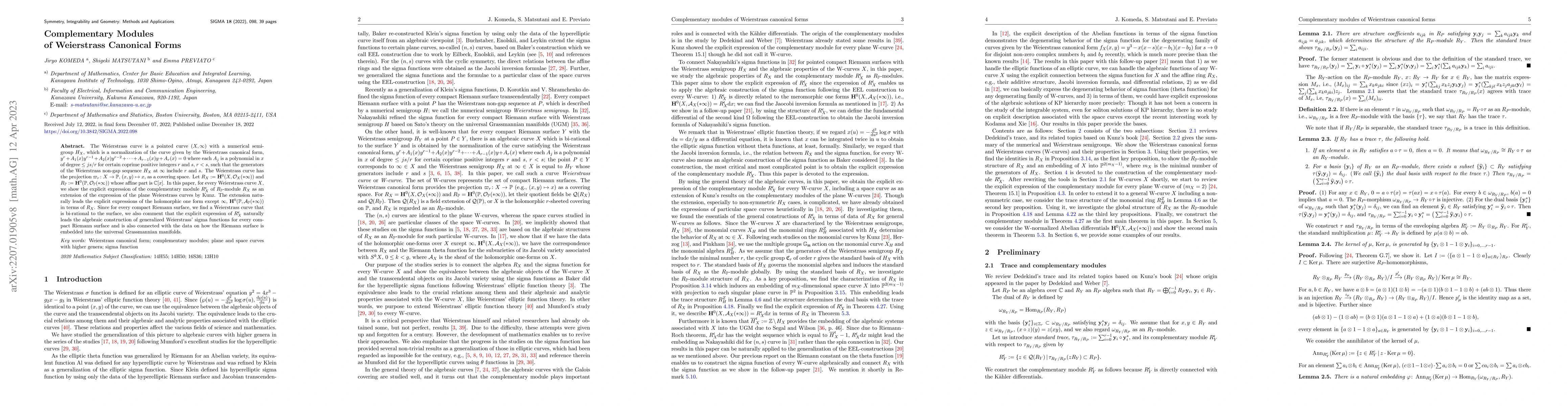 Thumbnail for Complementary Modules of Weierstrass Canonical Forms