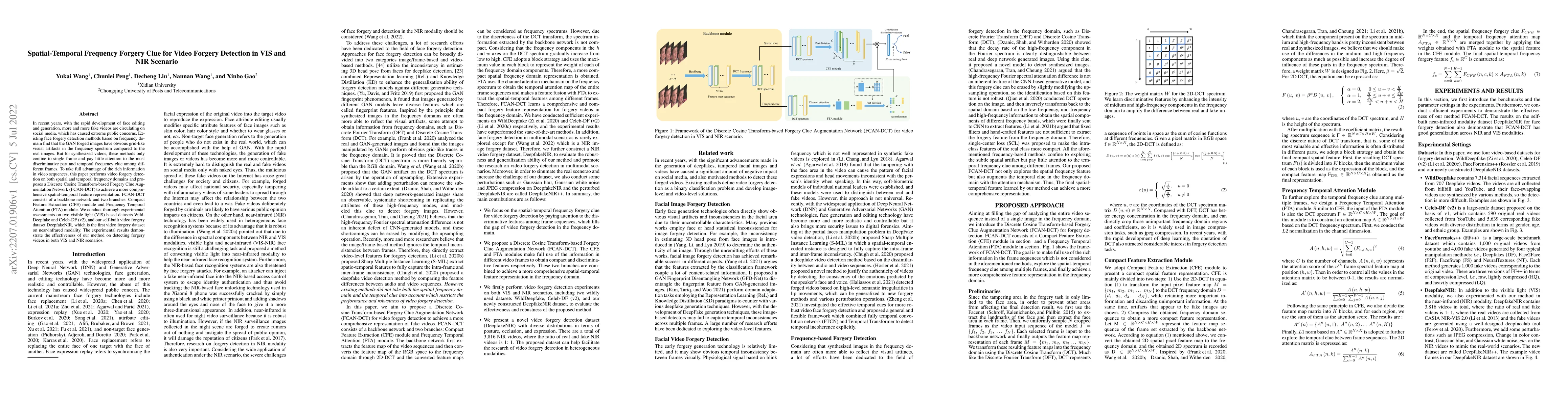 Thumbnail for Spatial-Temporal Frequency Forgery Clue for Video Forgery Detection in
  VIS and NIR Scenario