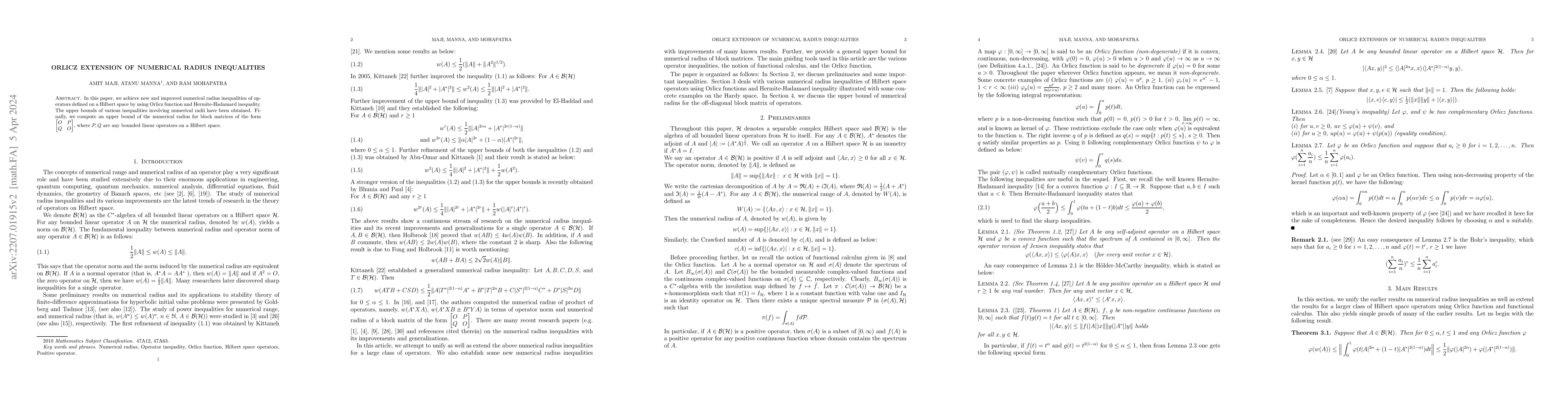 Thumbnail for Orlicz extension of Numerical radius inequalities