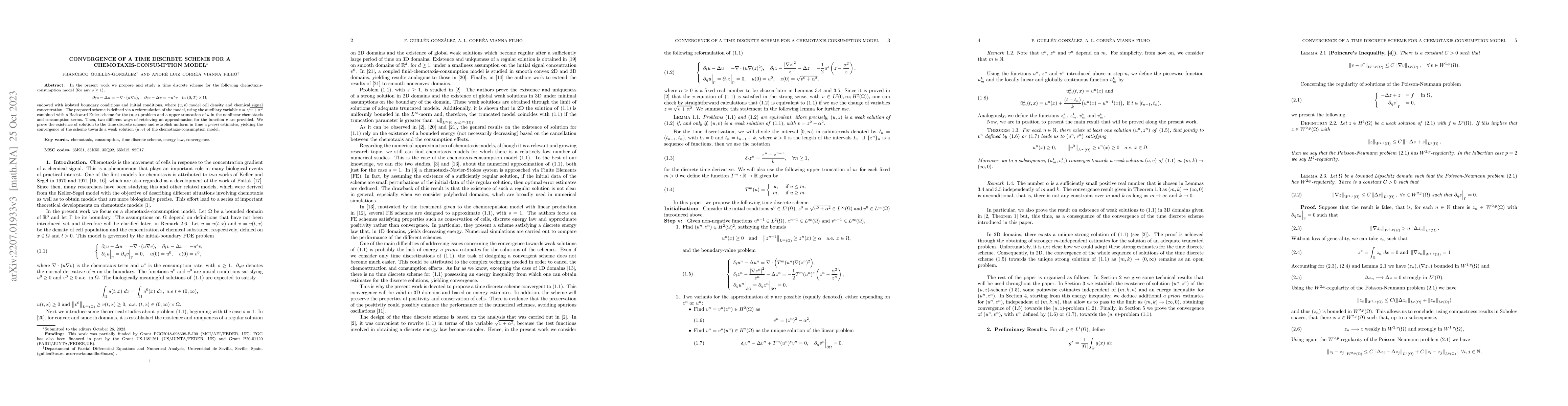 Thumbnail for Convergence of a time discrete scheme for a chemotaxis-consumption model