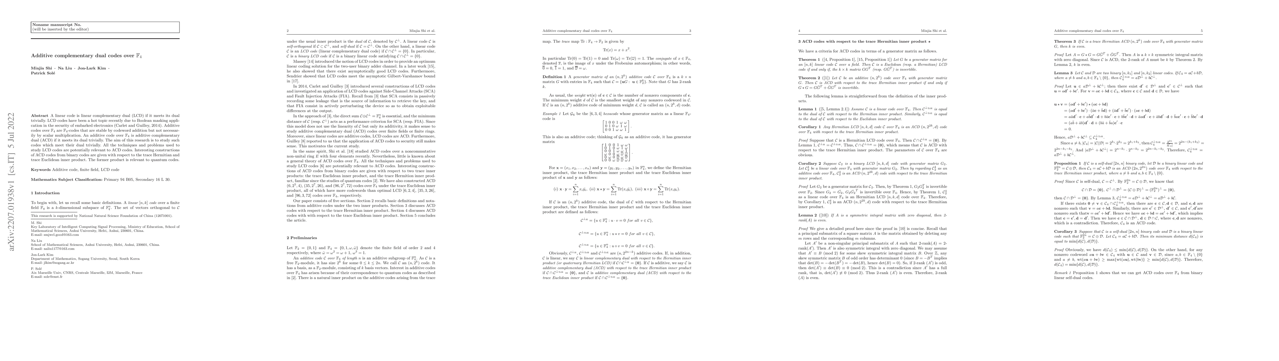 Thumbnail for Additive complementary dual codes over $\F_4$