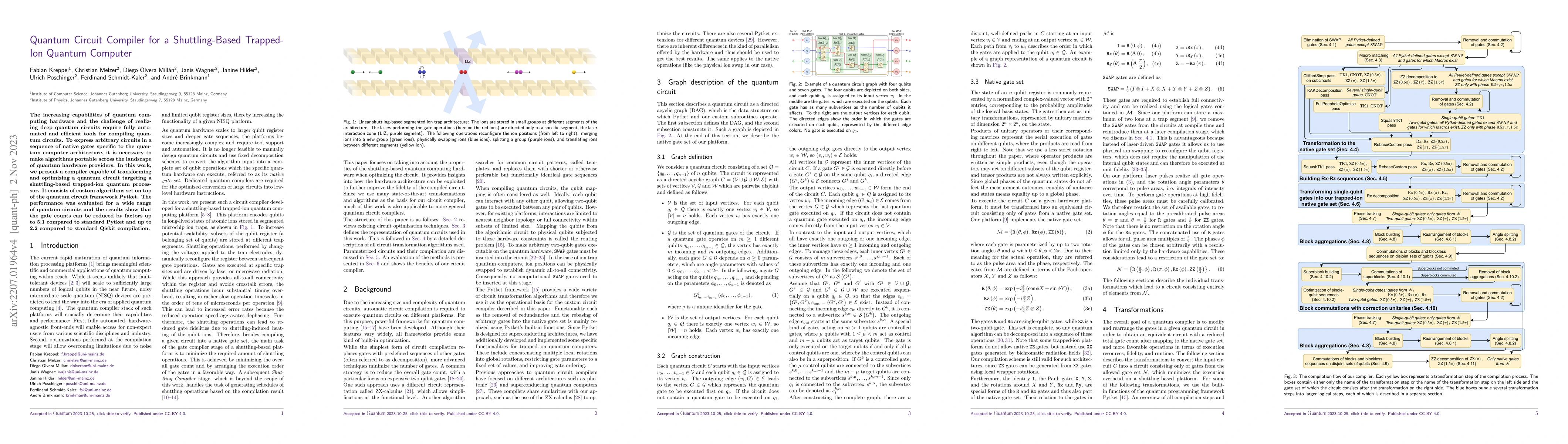 Thumbnail for Quantum Circuit Compiler for a Shuttling-Based Trapped-Ion Quantum
  Computer