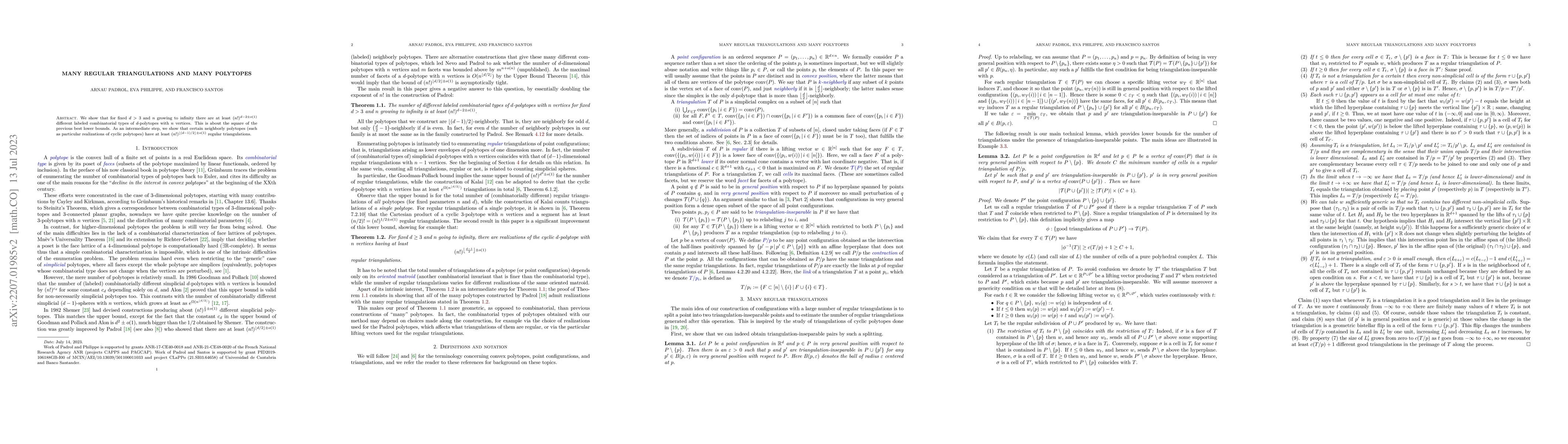 Thumbnail for Many regular triangulations and many polytopes