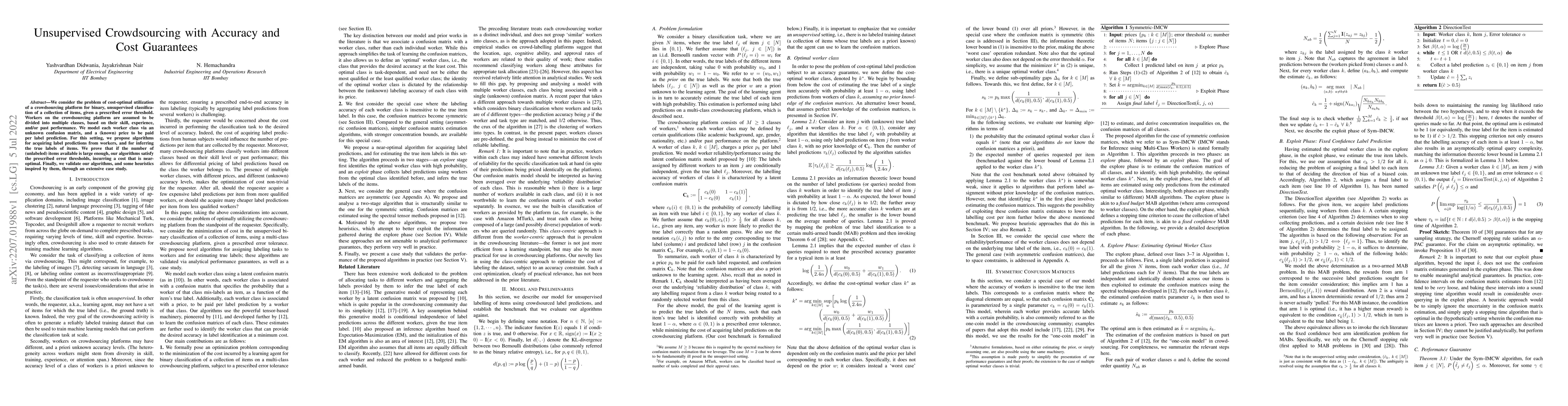 Thumbnail for Unsupervised Crowdsourcing with Accuracy and Cost Guarantees