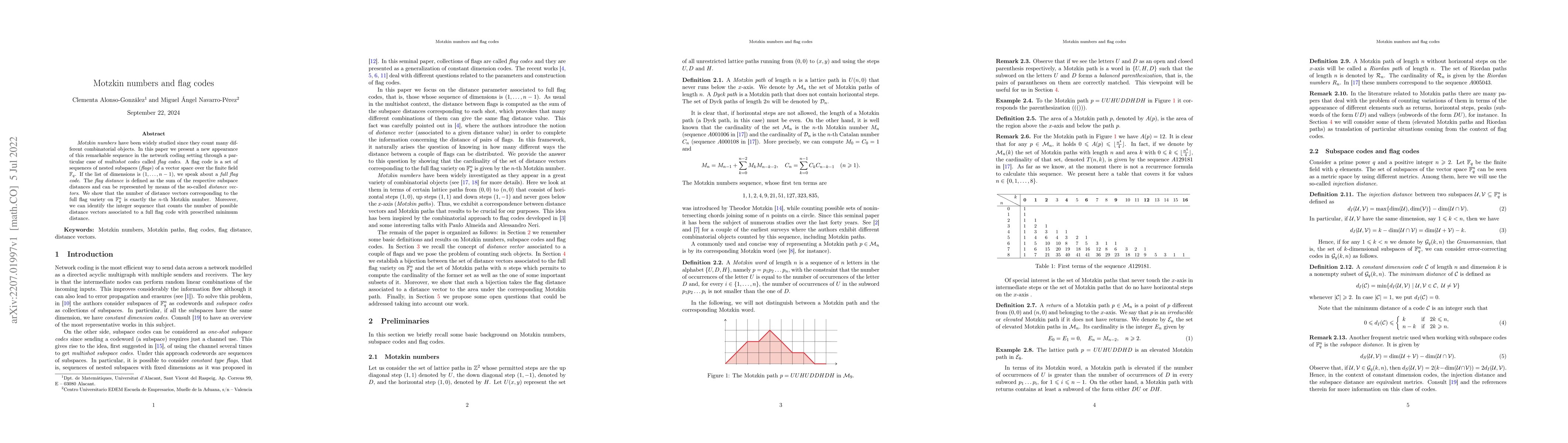 Thumbnail for Motzkin numbers and flag codes