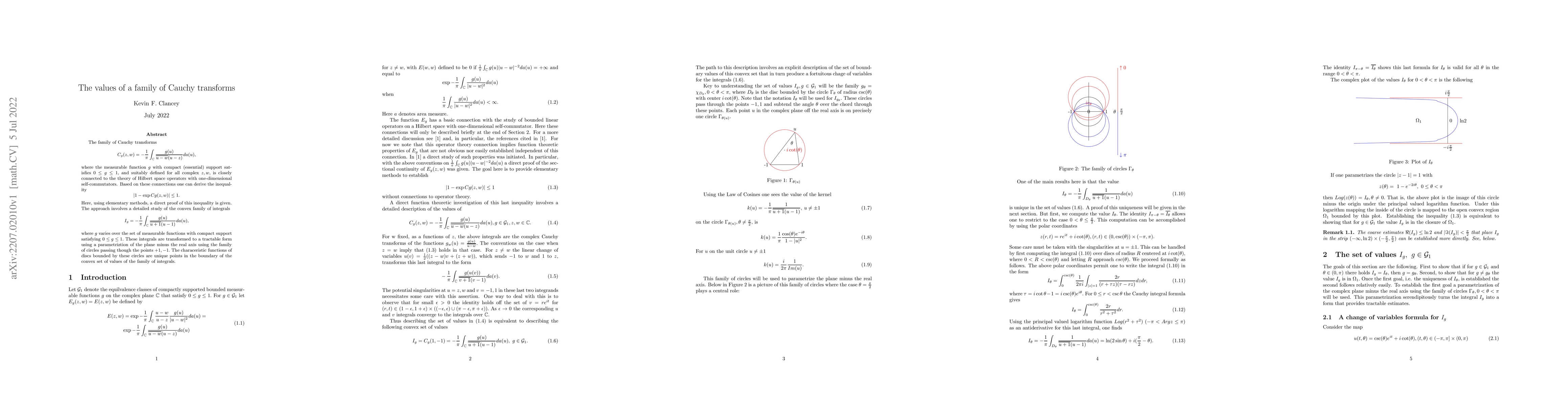 Thumbnail for The values of a family of Cauchy transforms