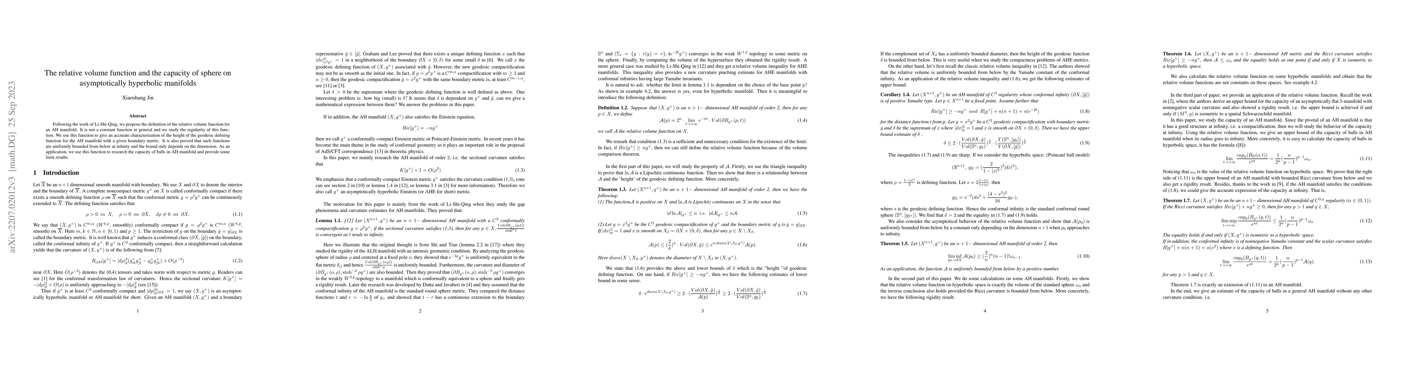 Thumbnail for The relative volume function and the capacity of sphere on
  asymptotically hyperbolic manifolds
