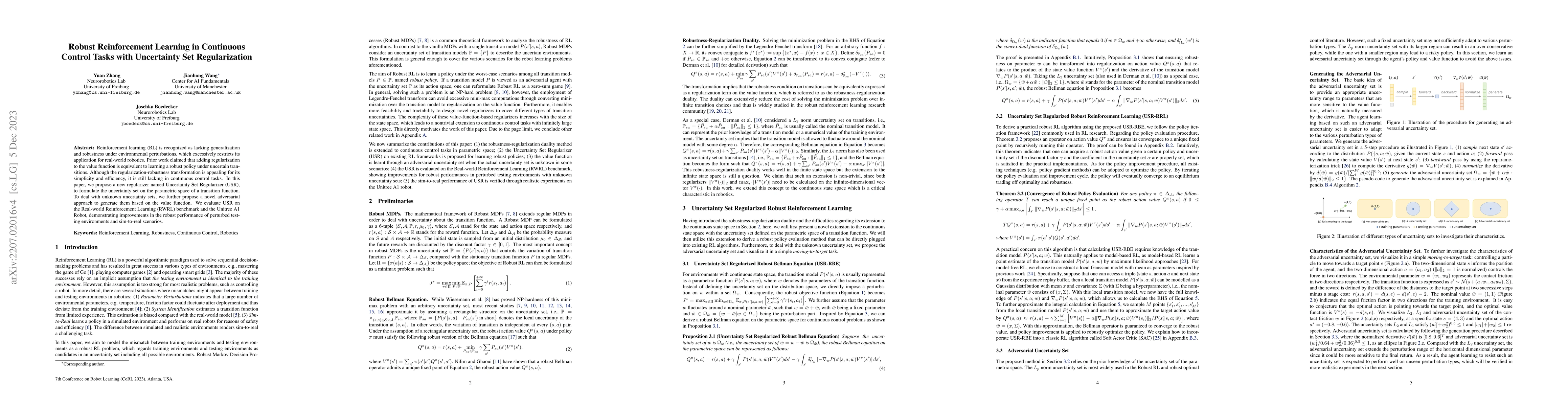 Thumbnail for Robust Reinforcement Learning in Continuous Control Tasks with
  Uncertainty Set Regularization