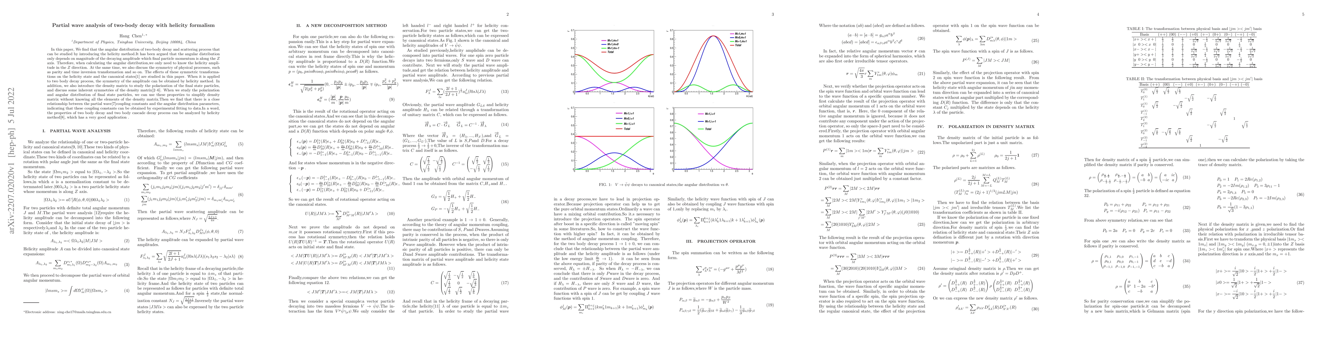 Thumbnail for Partial wave analysis of two-body decay with helicity formalism