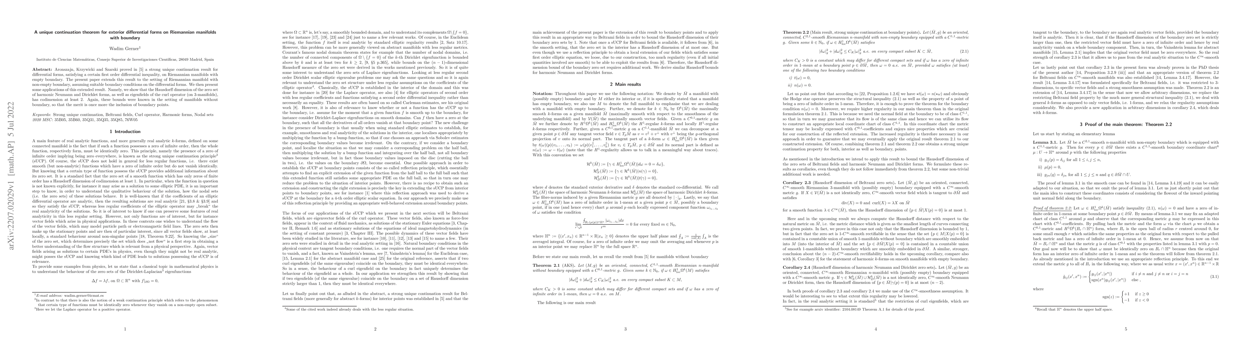 Thumbnail for A unique continuation theorem for exterior differential forms on
  Riemannian manifolds with boundary