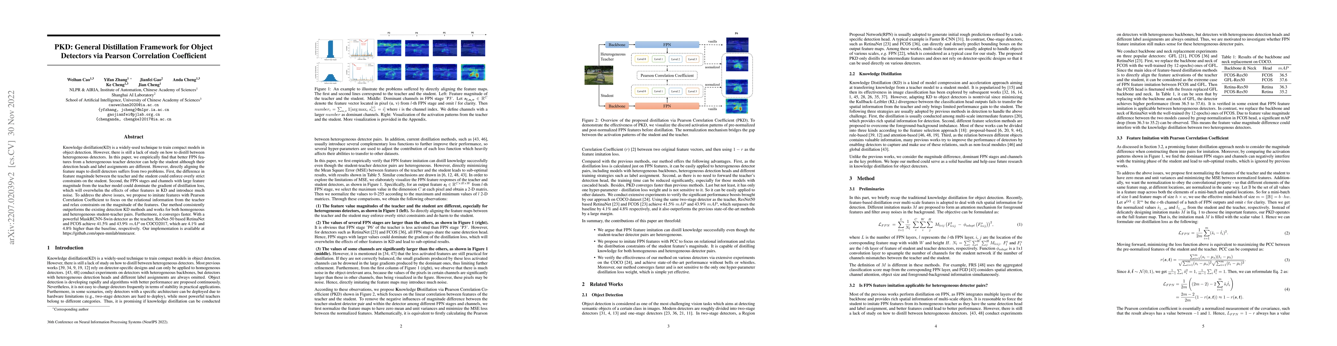 Thumbnail for PKD: General Distillation Framework for Object Detectors via Pearson
  Correlation Coefficient
