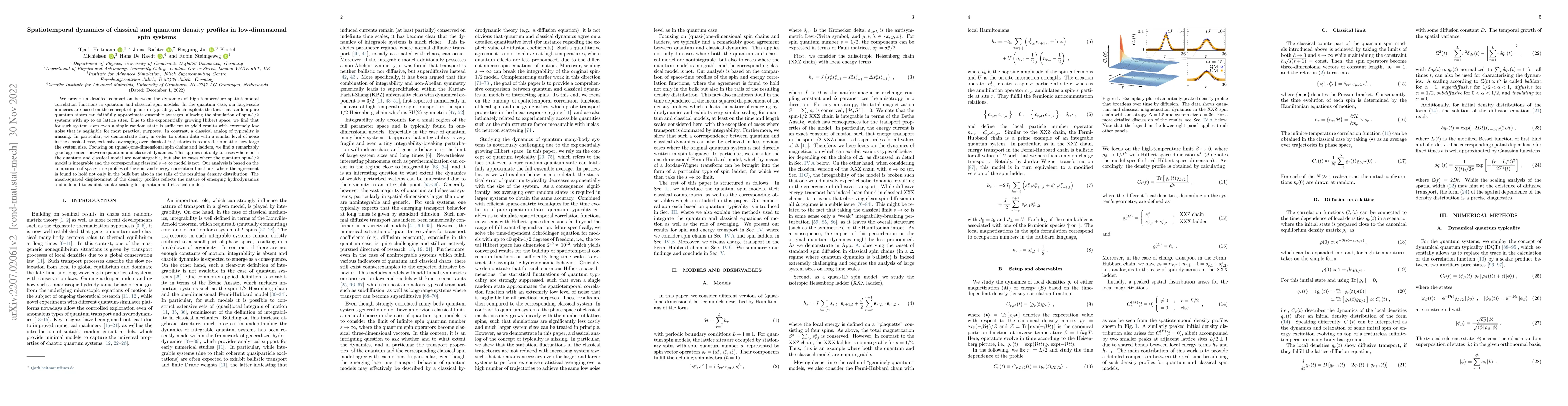 Thumbnail for Spatiotemporal dynamics of classical and quantum density profiles in
  low-dimensional spin systems