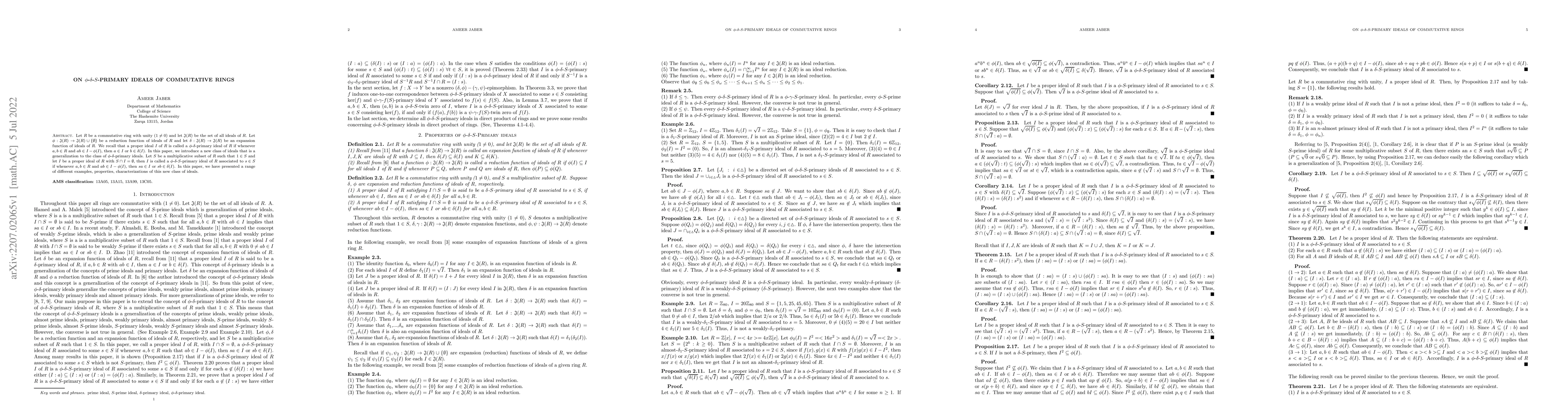 Thumbnail for On $\phi$-$\delta$-S-primary ideals of commutative rings