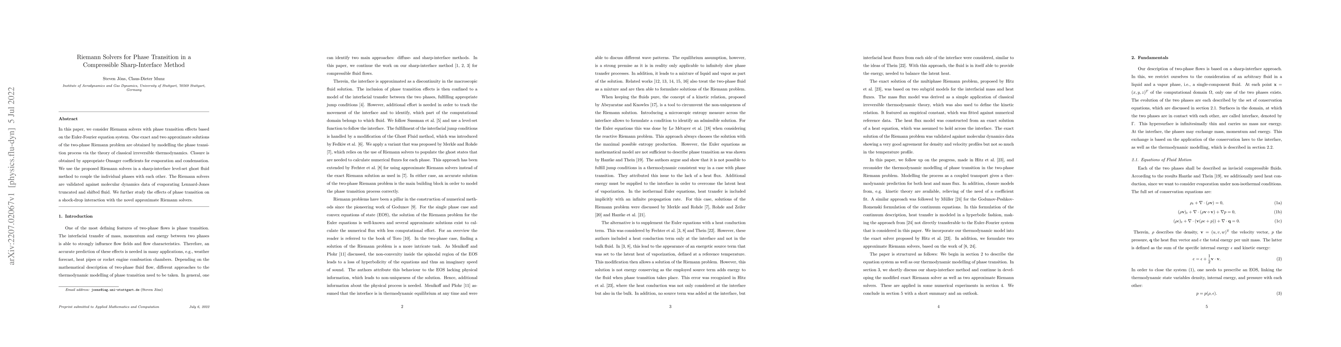 Thumbnail for Riemann Solvers for Phase Transition in a Compressible Sharp-Interface
  Method