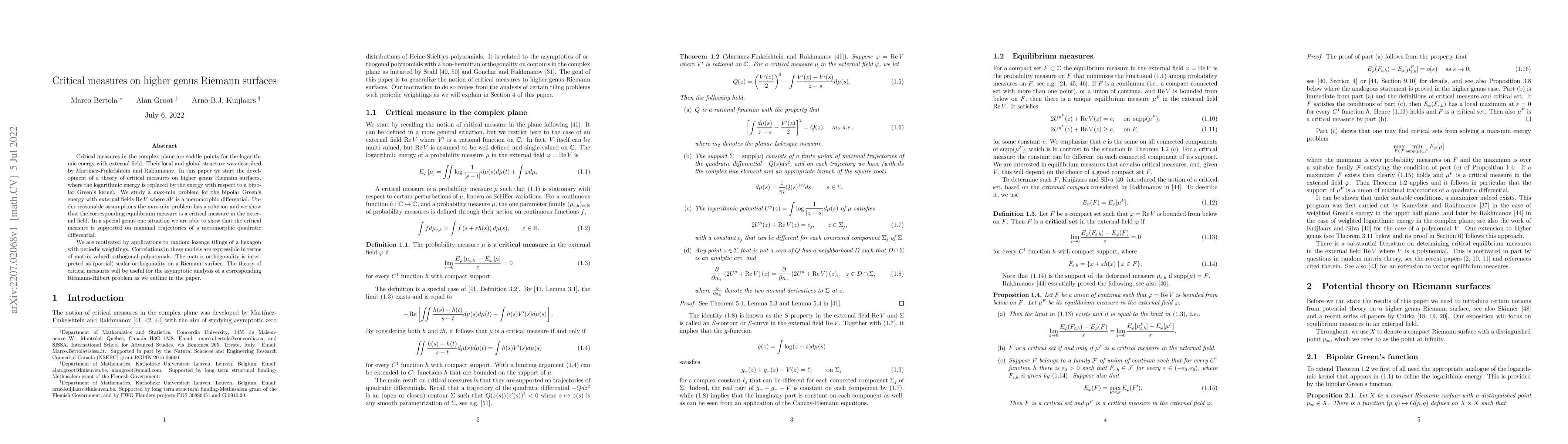 Thumbnail for Critical measures on higher genus Riemann surfaces