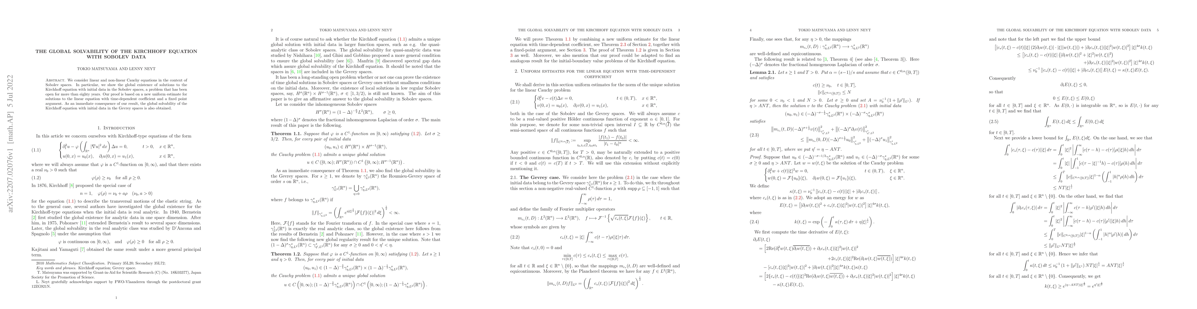 Thumbnail for The global solvability of the Kirchhoff equation with Sobolev data